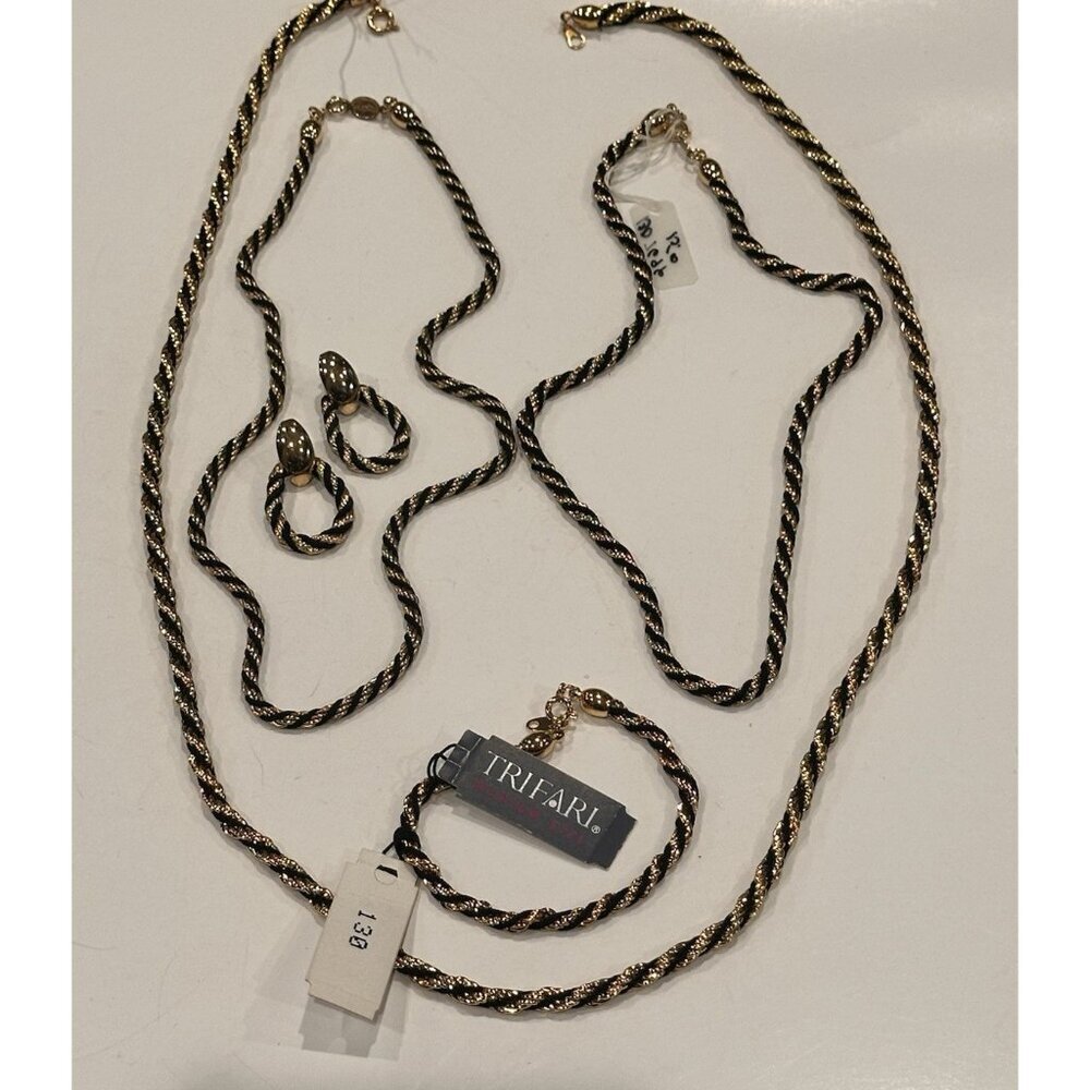 TRIFARI NAPIER BLACK GOLD ROPE TWIST NECKLACES BRACELET POST EARRING SET LOT NEW